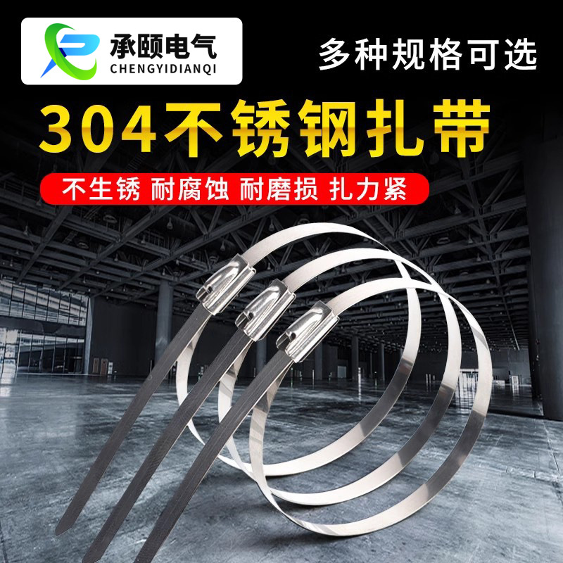 厂家供应304不锈钢扎带5*250自锁金属扎带白钢绑带扎丝束线捆绑带