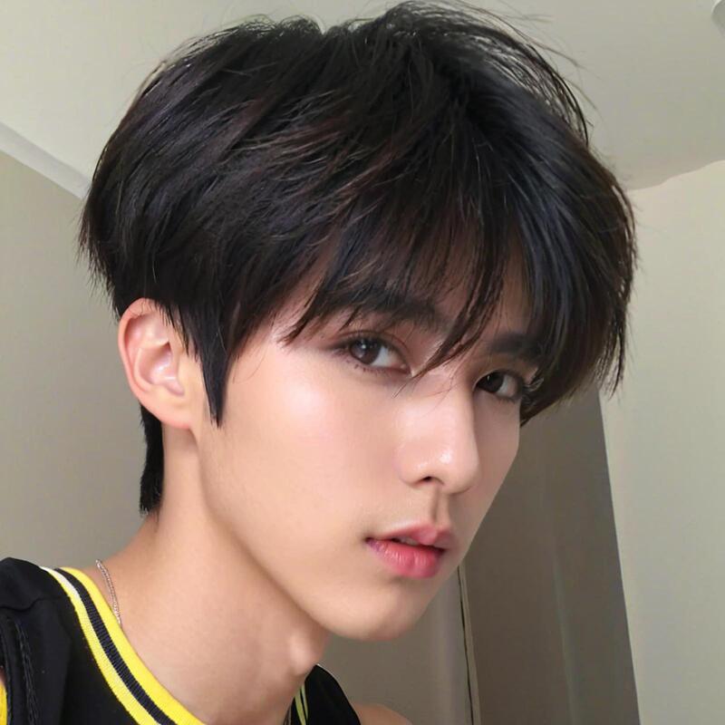 Wig men's short hair daily handsome natural simulation black differential boys air bangs full head set a generation of hair