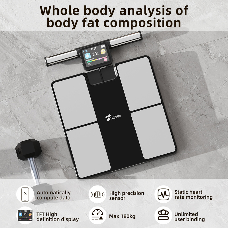八电极蓝牙wifi体脂秤家用健身智能称重秤TFT彩屏电子秤180kg|undefined