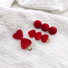 3件套红色女式情人节爱心刘海发卡新娘造型鸭嘴夹桃心发夹套装