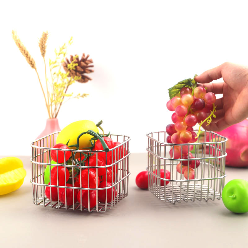 304 stainless steel storage basket snack fruit basket desktop skin care products finishing storage basket square drain basket