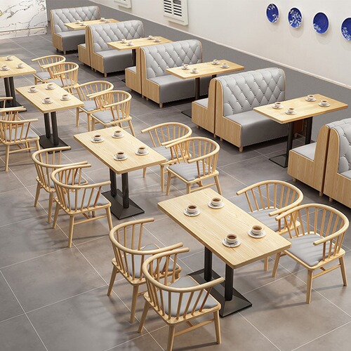 Modern Internet celebrity milk tea shop leisure sofa wall booth light luxury theme restaurant cafe solid wood table and chair combination