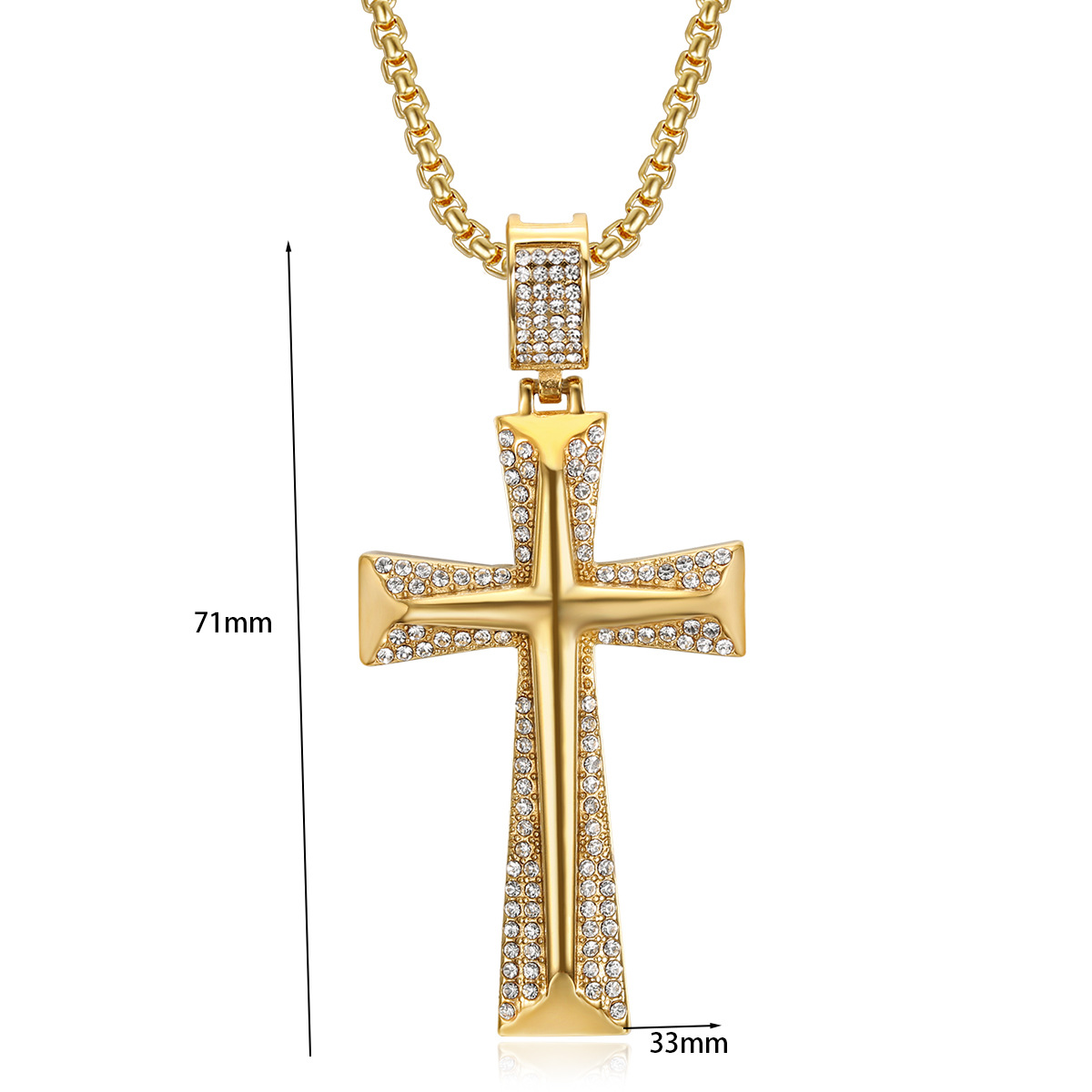 15g Weight Pendant, Chain Jewelry Making Type Hip-Hop Cross Titanium Steel Plating Rhinestones 18K Gold Plated Men's