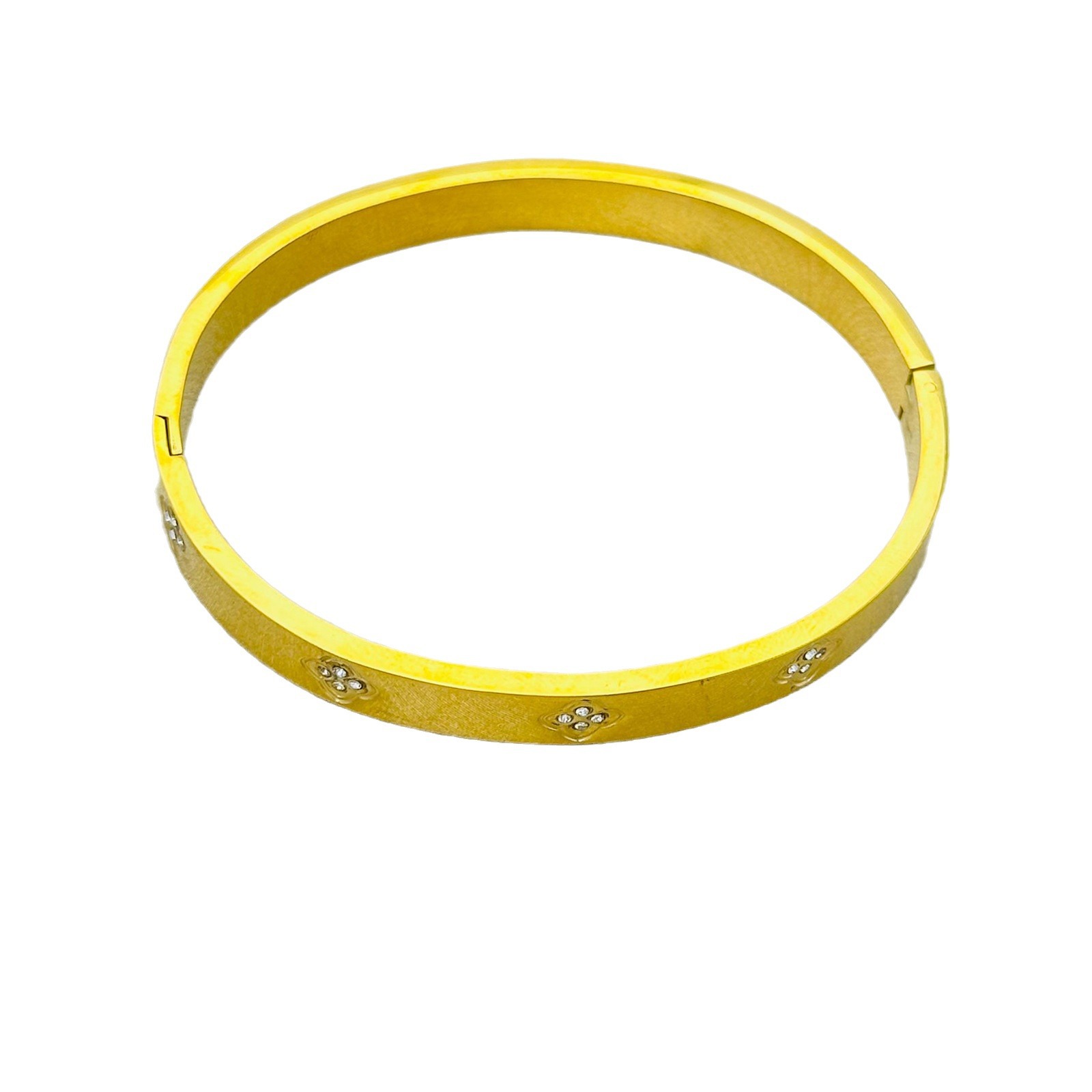 Cuatro hojas de hierba brillante pulsera de diamantes transfronterizas pareja femenina de moda lujosa no desvanecerse pulsera de anillo de moda novia de acero de titanio