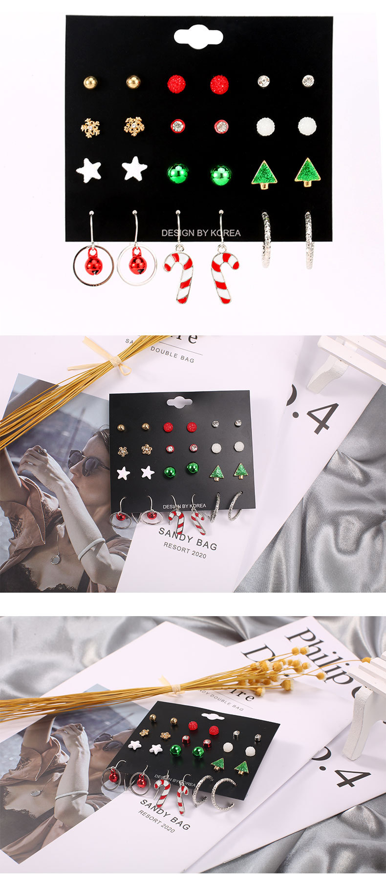 Fashion Pentagram Christmas Tree Alloy Plating Inlay Rhinestones Earrings Ear Studs 1 Set display picture 1