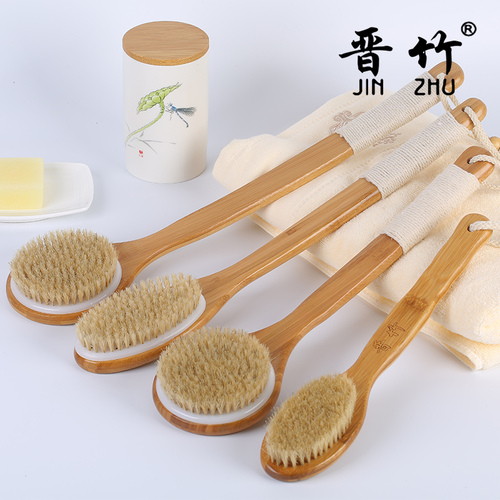 Wholesale boar bristle long handle shower brush soft bristle horsehair brush scrubbing mat dry brush skin scrub back brush back cleaning bath