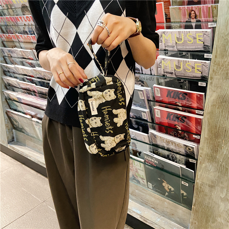 13311 checkered color-blocking large-capacity cosmetic bag, women's leopard print fashionable clutch, canvas storage bag wholesale undefined