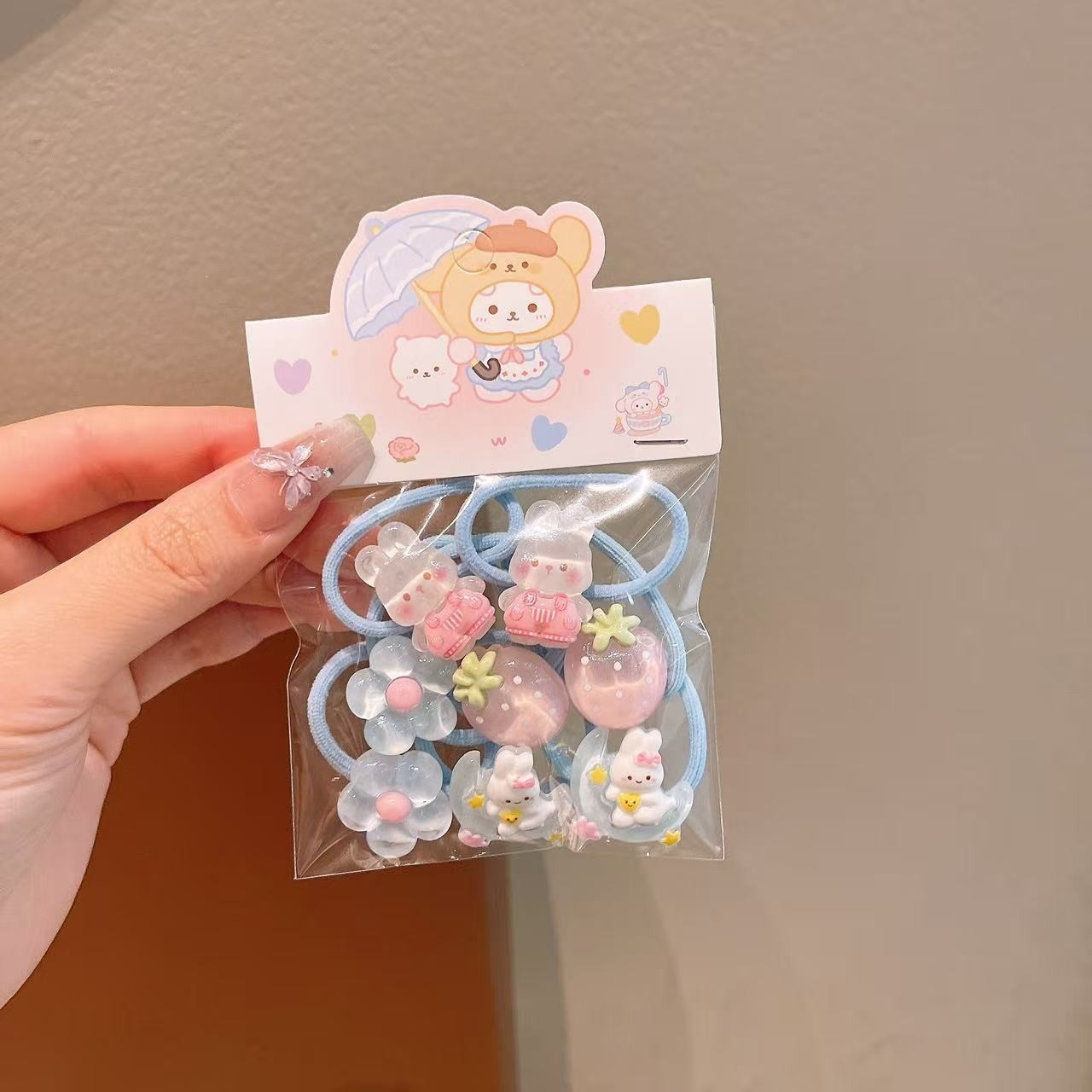 Anillo de pelo de pulgar de dibujos animados para niños, cabello para bebés, cabello para bebés, banda de pelo de alta elasticidad coreana
