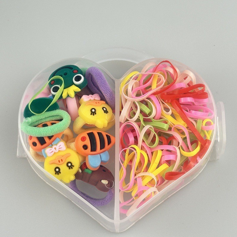 Amor caja de color pequeña flor de dibujos animados clip de agarre color macarón de alta elasticidad correa de goma desechable para niños lindos cuerda de cabeza
