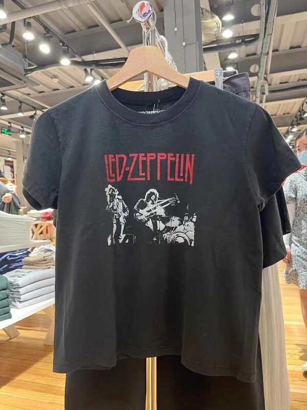 BM Style Summer New Round Neck Black LED Guitar Band Printed Short-sleeved T-shirt Women's Bm Spice Girls Slim Top Trendy