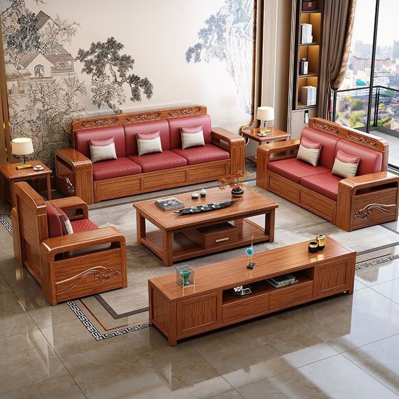New Chinese-style walnut wood storage sofa, suitable for both winter and summer, all-solid wood sofa for small living rooms, popular online model