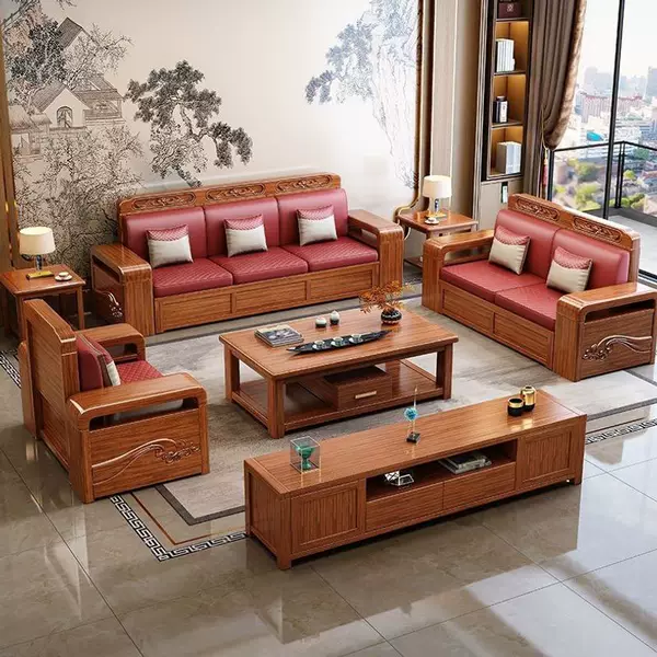 New Chinese-style walnut wood storage sofa, suitable for both winter and summer, all-solid wood sofa for small living rooms, popular online model