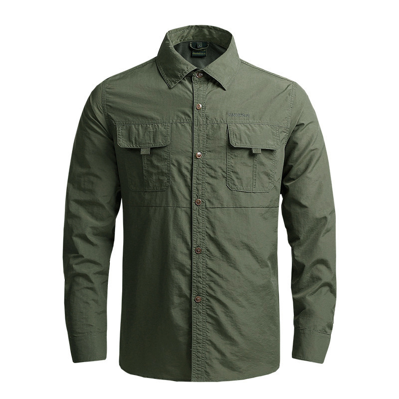 Camisa de manga larga de primavera y verano, ropa de trabajo multibolsillos para hombres, camisa de color sólido, ropa de secado rápido para exteriores, chaqueta de trabajo holgada de gran tamaño
