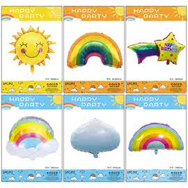卡通彩虹云朵笑脸铝膜气球儿童生日派对装饰布置铝箔气球背卡单装