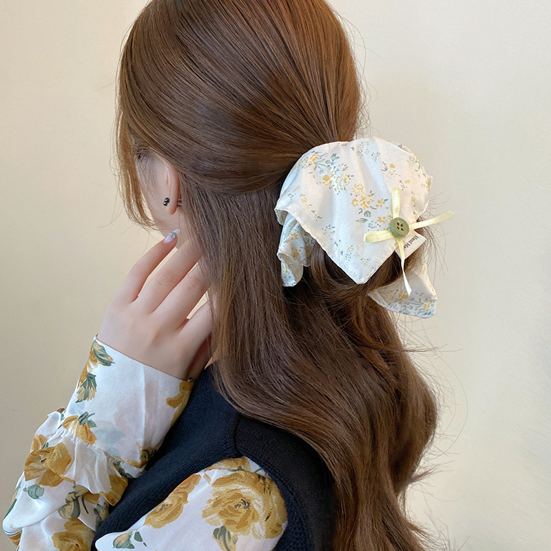Flores amarillas super grandes toallas cuadradas anillo de cabello de intestino grande mujer dulce atado cuerdas de cabello temperamento atado cuerdas de cabello de cola de caballo baja