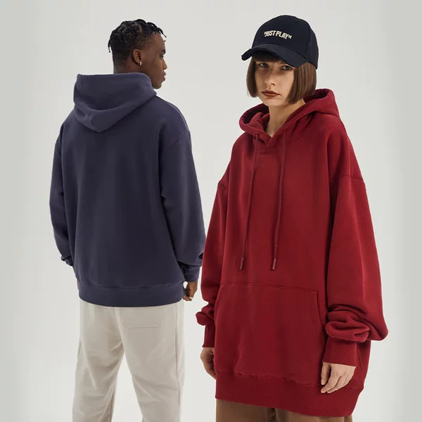 Oversized drop-shoulder heavy fleece hoodie, solid color, blank, loose, casual, trendy style, in stock, available for dropshipping