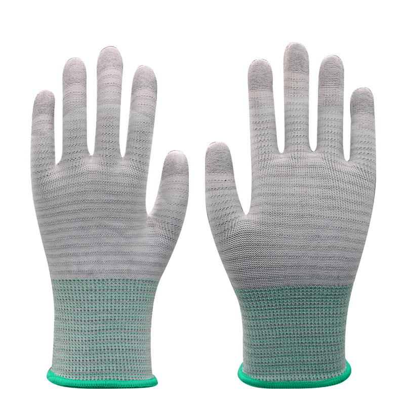 Nylon fibra de carbono PU Guantes Recubiertos U3 tejido cebra patrón Palma superficie libre de polvo fábrica electrónica taller guantes de protección laboral
