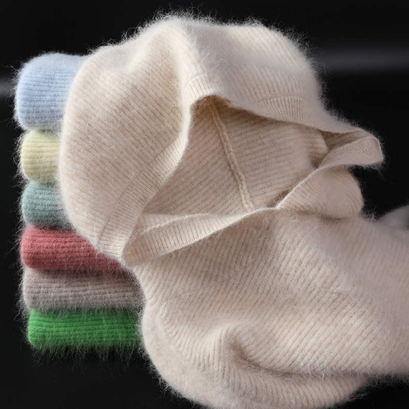 New autumn/winter women's mink cashmere sweater, hooded, versatile, wearable, loose-fitting, thick sweater.