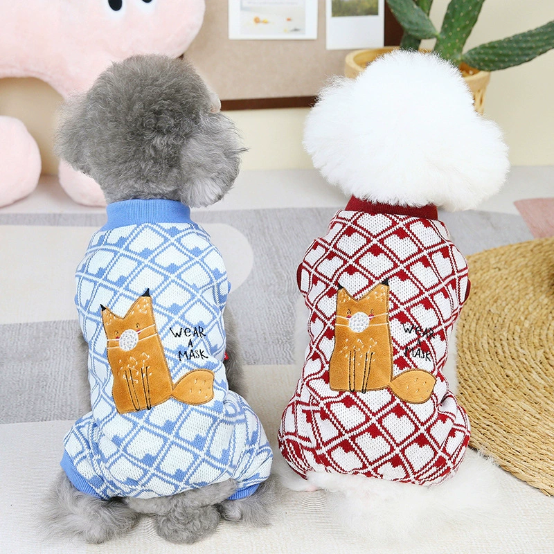 2023 Зимняя Новая Домашняя собака на четырех лапках с хлопковой подкладкой, теплое трикотажное толстое пальто с ромбом
