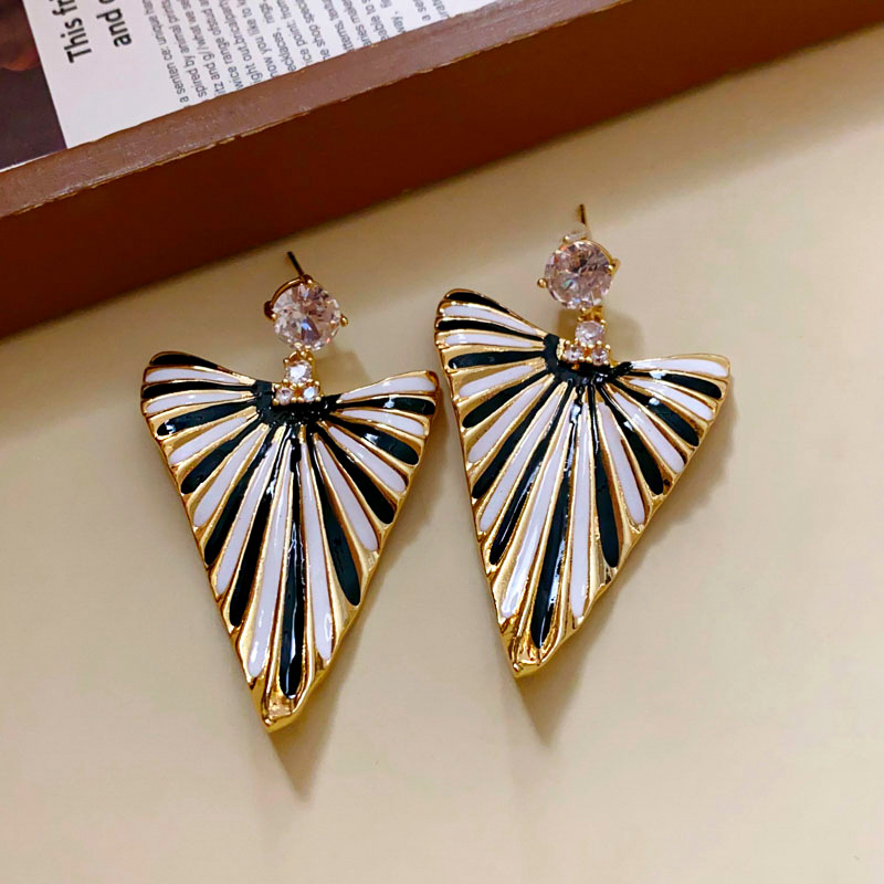Triangular Stripe Drop Earrings Silver Needle With Zircon Luxury_voghion.com