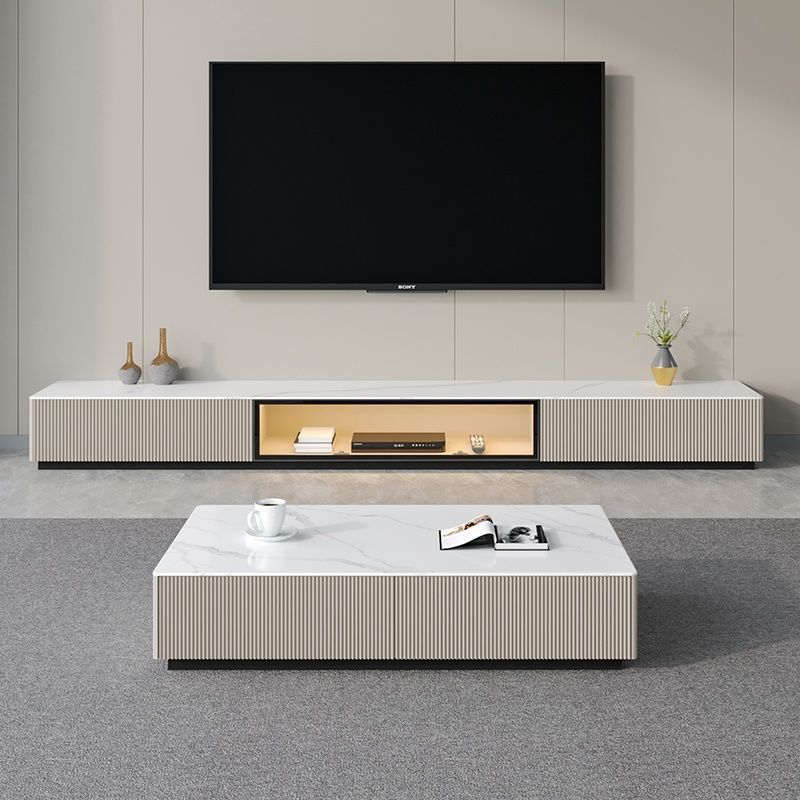 2026 New Model Tv Cabinet and Coffee Table Set, Simple Modern Light Luxury Living Room Floor-Standing Slate Coffee Table and Tv Cabinet Set