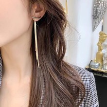 S925银针欧美流苏耳环简约网红百搭耳钉女显瘦冷淡风金属长款耳饰