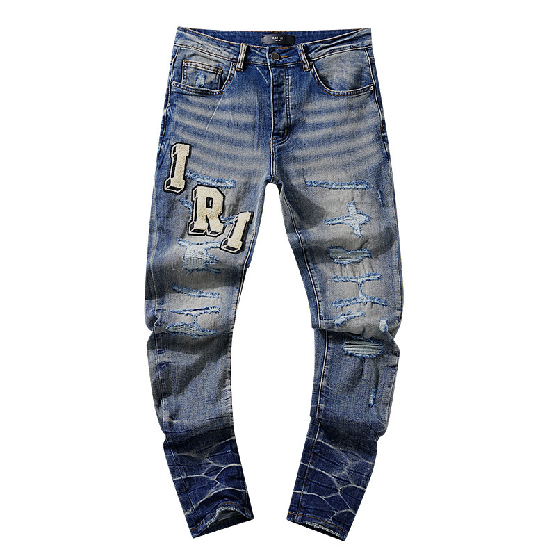 跨境欧美PurpleBrand牛仔裤jeans水洗做旧复古破洞泼墨潮流直筒|undefined