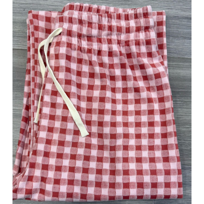 粉色多巴胺德绒格子家居裤女秋冬加厚垂坠感阔腿裤休闲慵懒直筒裤|undefined