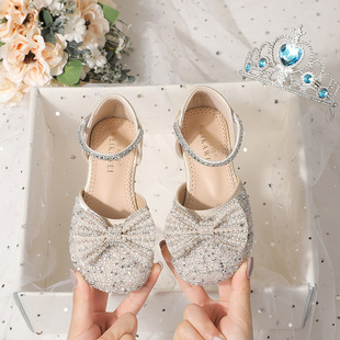 Girls' Sandals Princess Shoes 2025 New Spring and Summer Children's Shining Crystal Shoes Baby Girl's Shoes Soft Sole Leather Shoes