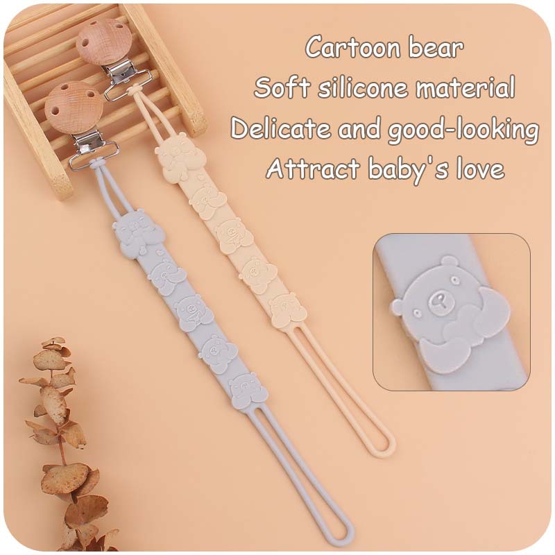 Nuevos suministros para bebés Beech clip de chupete de boca ancha calmante oso bebé Cadena de chupete de silicona suave cadena anti-caída