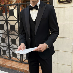 Men's spring barge collar double-breasted suit suit slim wedding dress suit three-piece group purchase wholesale list
