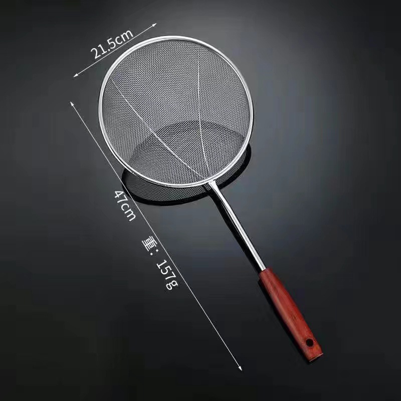 Colador de acero inoxidable, mango de madera, olla caliente doméstica, cuchara de fideos, filtro de freír de cocina, fuga de malla, colador grande, aceite de filtro