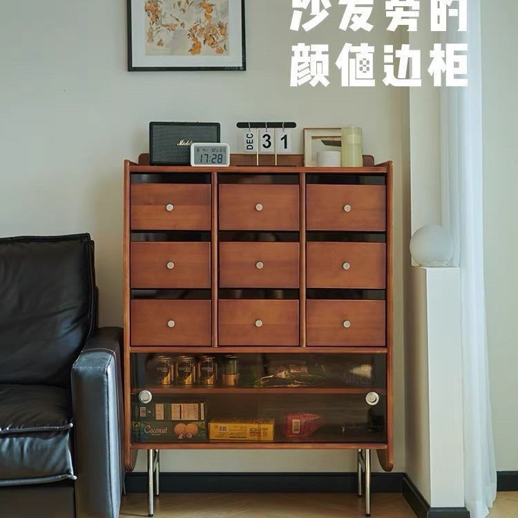 原木风实木餐边柜中古边柜一体储存柜客厅收纳柜简约现代茶水