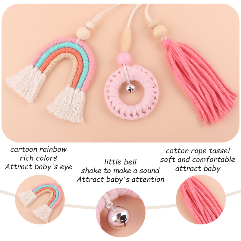 Suministros para bebés de dibujos animados Arco Iris colgante de tres piezas de los niños de educación temprana hecha a mano tejida sonajero juguete Decoración