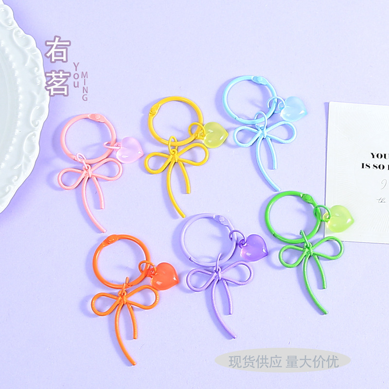 Macaron-Colored Hollow-Out Bow Heart Keychain Versatile Girly Bag Gift Decoration Pendant Wholesale Macaron-Colored Hollow-Out Bow Heart Keychain Versatile Girly Bag Gift Decoration Pendant Wholesale