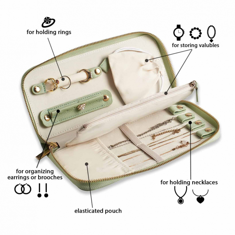 Joyero de cuero de Amazon Bolso de almacenamiento de joyas portátil multifuncional Collar Anillo Caja de joyería Collar Bolsa de almacenamiento