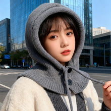 韩国巴拉克拉法帽女秋冬保暖帽子围脖一体护耳毛线针织帽男套头帽