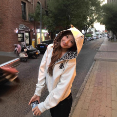 美式高街小恶魔豹纹开衫连帽卫衣女秋季设计感宽松百搭情侣装外套