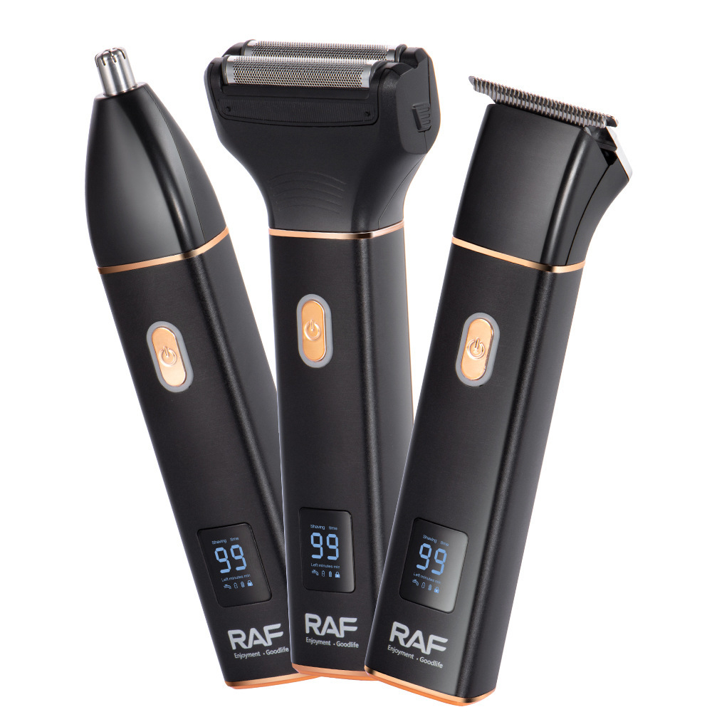 Cortapelos eléctricos tres en uno transfronterizos RAF Traje de afeitado de corte de pelo de cortapelos eléctricos para hombres Interfaz USB de cortapelos eléctricos