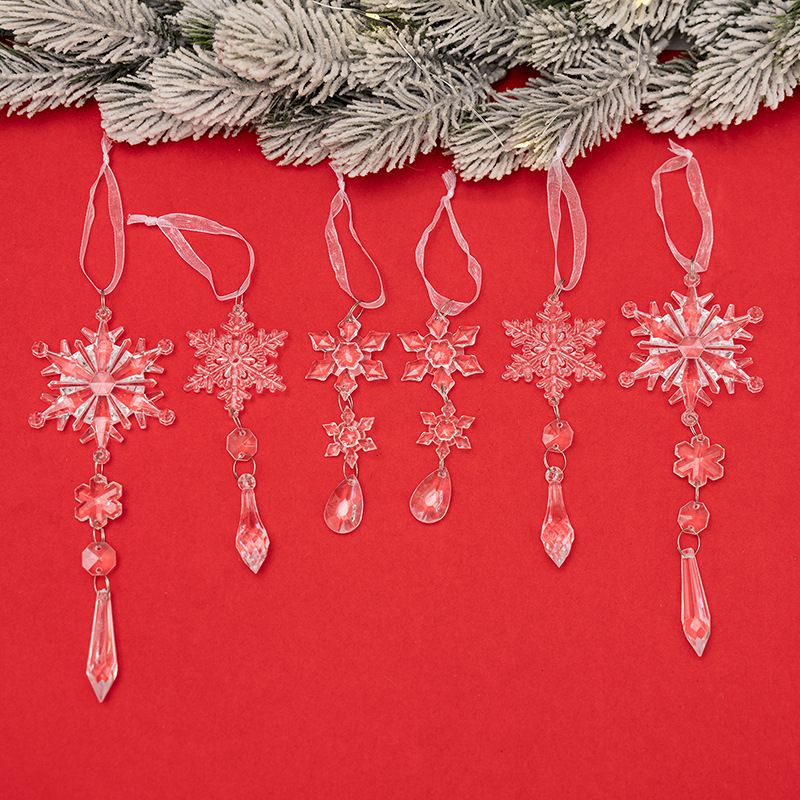 6PCS Christmas decoration supplies creative Christmas acrylic snowflake pendant Christmas tree pendant ice simulation snowflake_voghion.com
