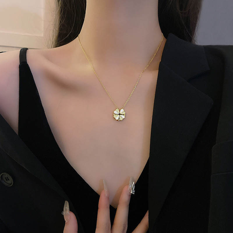 Designer Style Love Four Leaf Grass Necklace for Women's Light Luxury and Small Crowd Design Sense High Grade Collar Chain_voghion.com