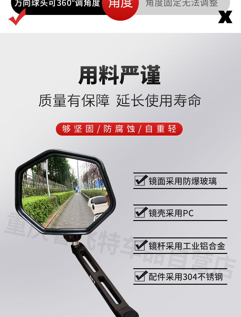 Electric Vehicle, Motorcycle, Scooter, Ultra-Wide-Angle, Large-View Rearview Mirror, Reflective Mirror, Reversing Mirror, Convex Mirror Modification