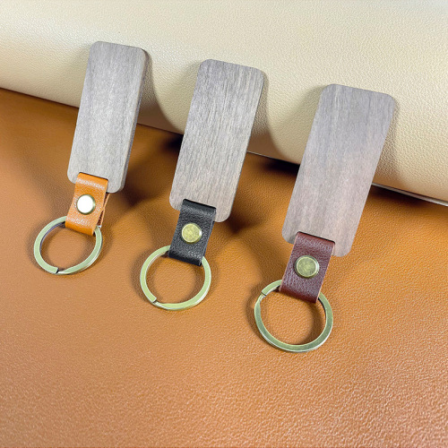 Car creative key ring wooden leather key chain bag pendant wooden leather key chain diy pendant