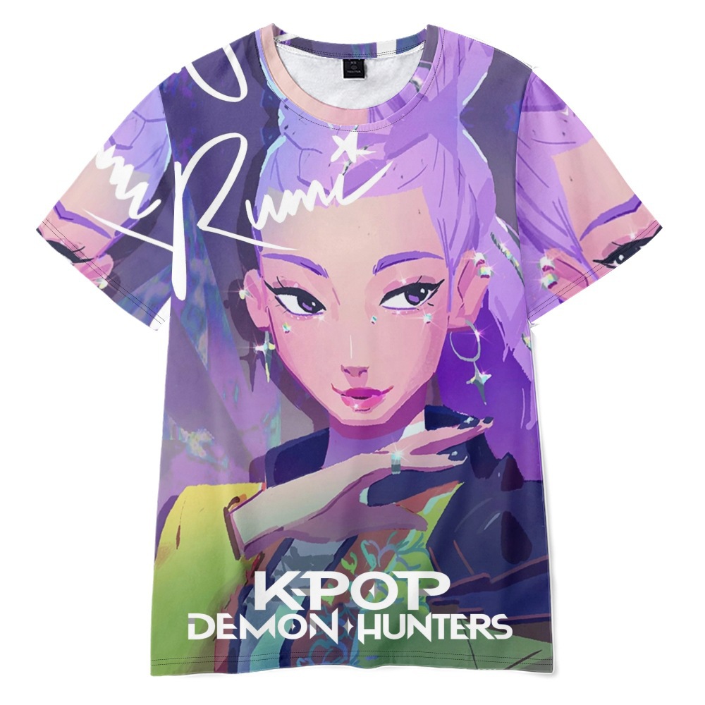 3D New Movie K-Pop Hunter Girls Group Printed Short-Sleeved T-Shirt Printed Adult and Children's Clothing Summer