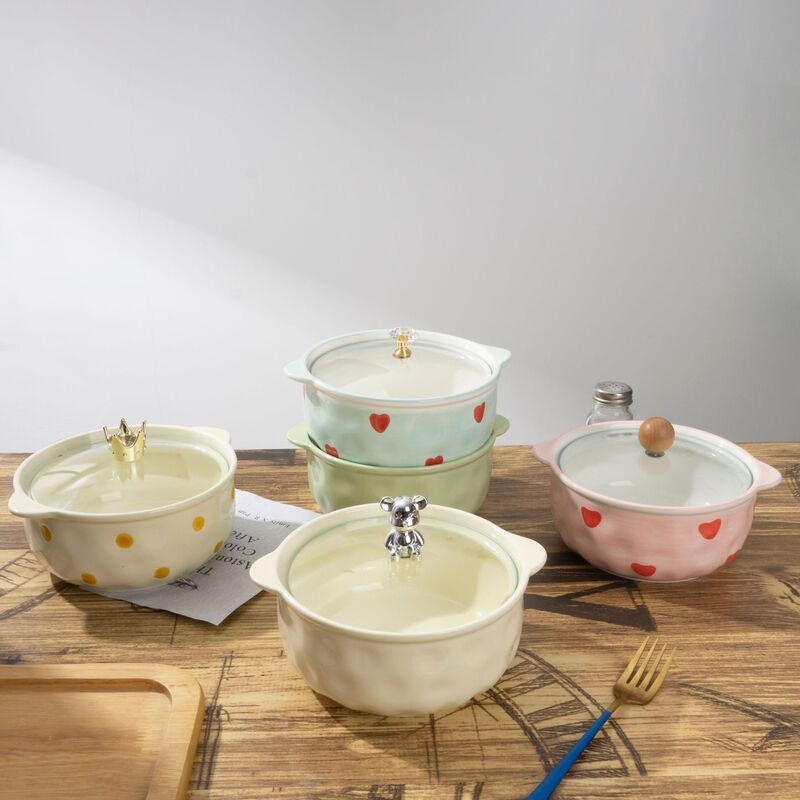 2024年陶磁器カップラーメン碗蓋付き学生寮インスタントラーメン碗ins風双耳大サイズスープ碗ナット粉|undefined