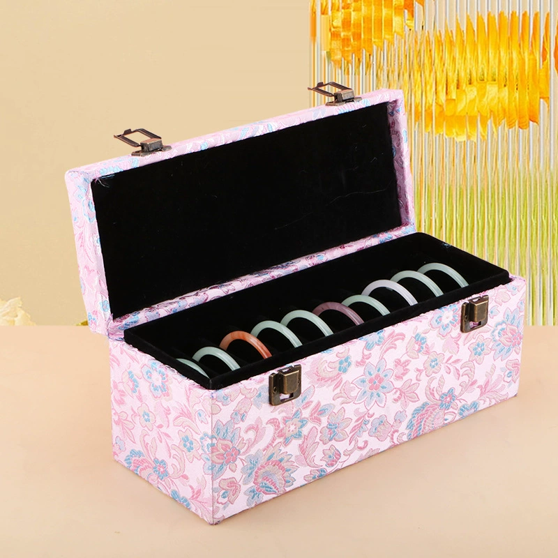 Коробка для хранения браслетов большой емкости в стиле ретро, ​​многопозиционная крышка из цельного дерева, парчовая нефритовая шкатулка для браслетов