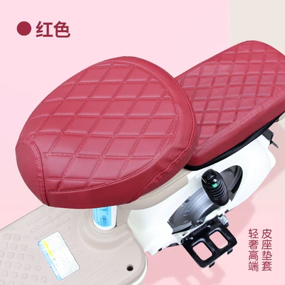 Electric Vehicle Seat Cover Yadea Aima Electric Bike Thickened Leather Seat Cover Cute Waterproof Sun Protection Seat Protector (Electric car cushion) - red-front-seat