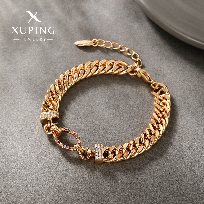 Joyería Xuping, Comercio Exterior Transfronterizo, Pulsera Personalizada con Cadena Cubana de Moda Europea y Americana, Chapada en Aleación de Temperamento con Baño de Oro de 18k