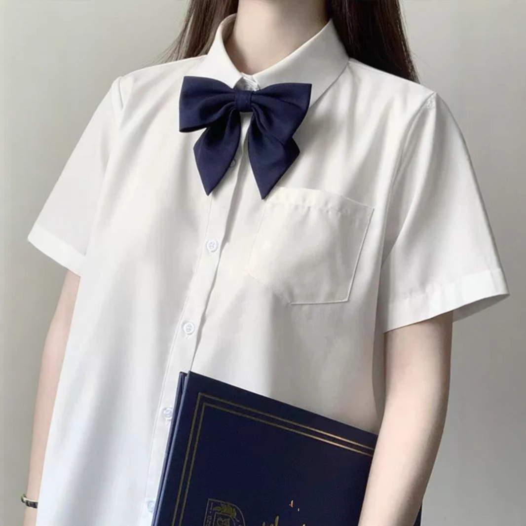 반팔 JK 셔츠 여성 학생 대학 스타일 새로운 일본 느슨한 단색 기본 올 매치 유니폼 화이트 탑