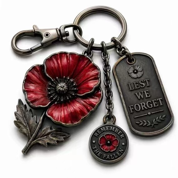 Cross-Border New Model Lest We Forget Poppy Flower Keychain